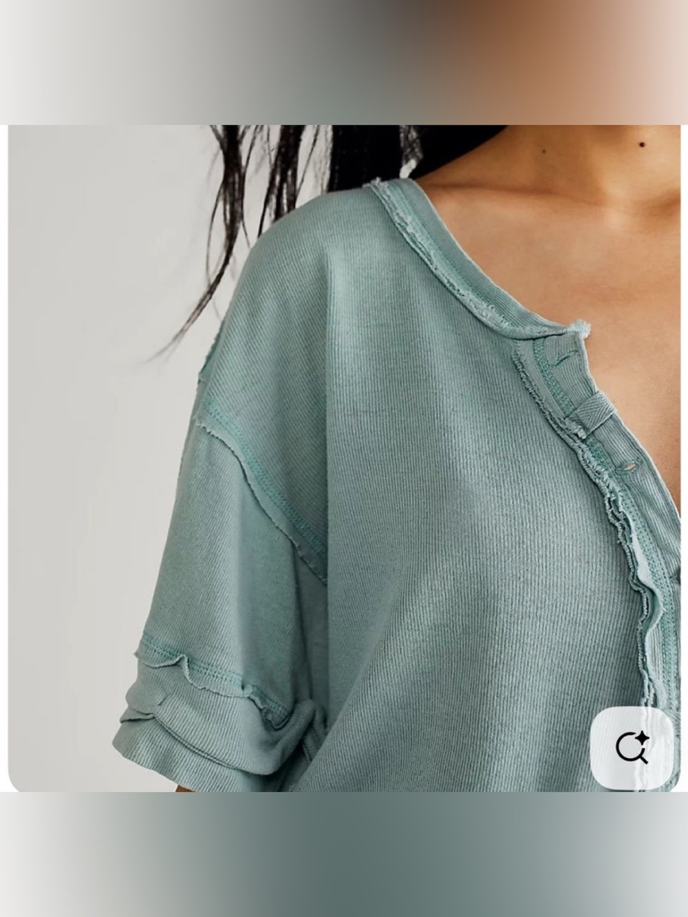 Free People Washed Sage Green Button Henley Short Sleeve Tee - Picture 4 of 8